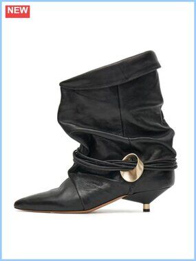 Slouchy Kitten Heel Ankle Boots Wide Calf Faux Suede Pointed Toe Slip On Booties